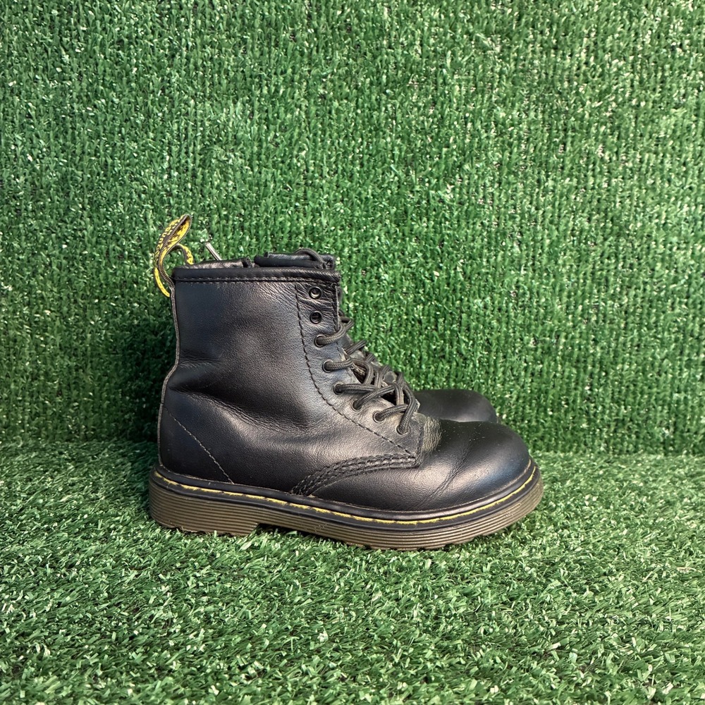 Dr. Martens Brooklee Leather Lace Up Side Zip Combat Boots Black Toddler Size 10